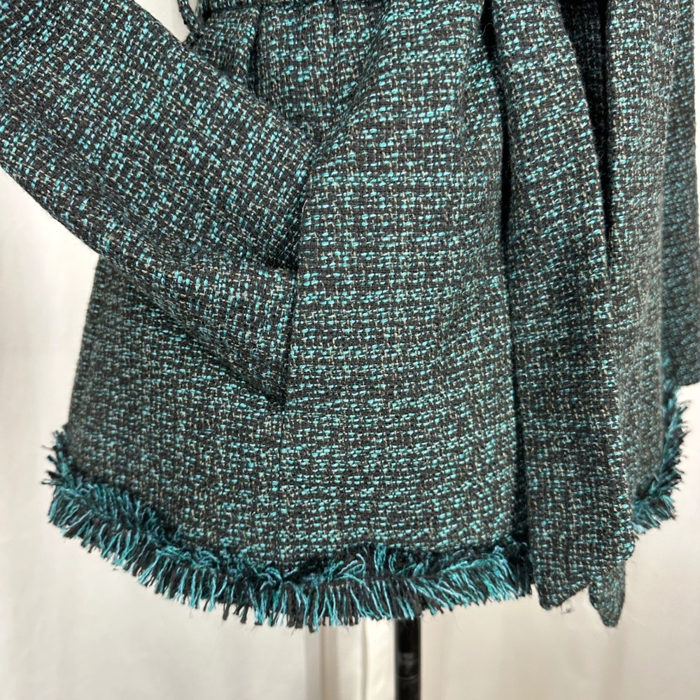 Milena Nicole Collection Teal Black Tweed Belted Jacket Coat Size 10 NWOT - Picture 7 of 15